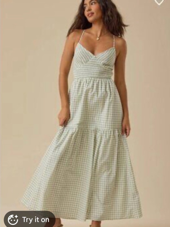 Altar'd State Dresses & Skirts - Altar'd State Light Green Gingham Maxi Dress